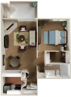 Floor plan for 1 bed, 1 bath, 694 sqft